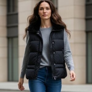 Sierra Designs Black Vest with Faux Fur Collar Size 12